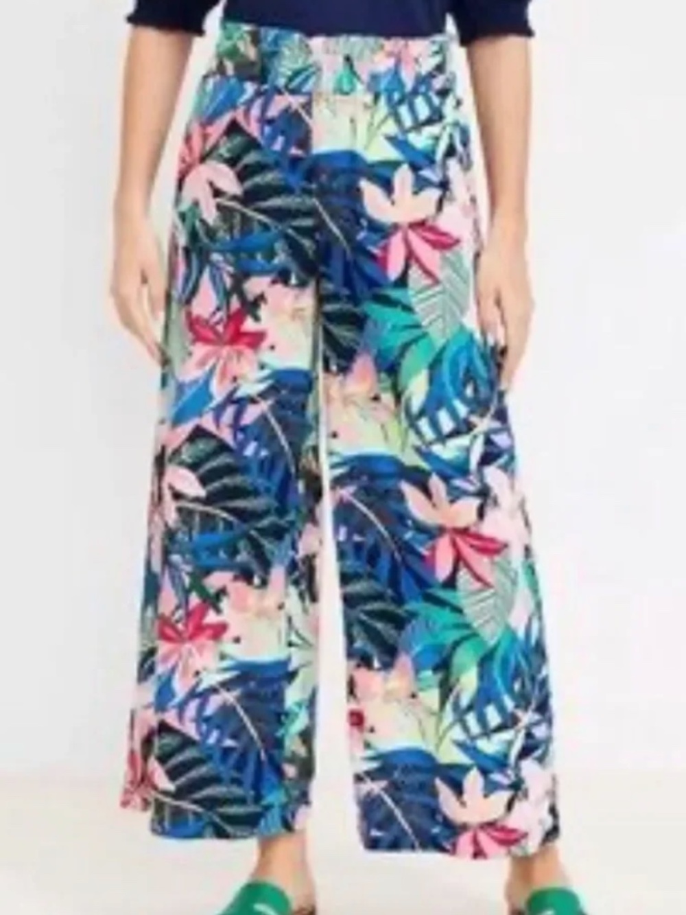 LOFT Multicolor Floral Tropical Rayon Linen Blend Pull On Wide Leg Pants Size S